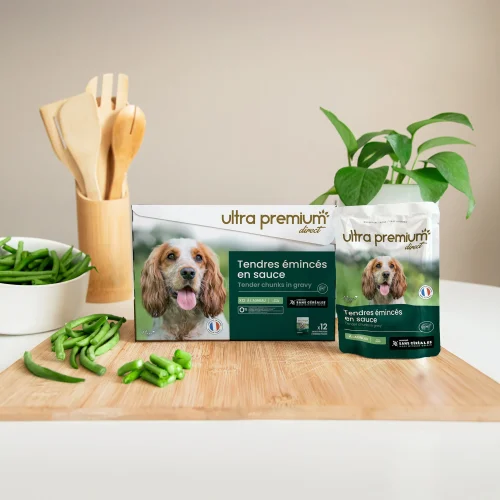 Tendres émincés en sauce pour chien sans céréales - Agneau & haricots verts - WET26